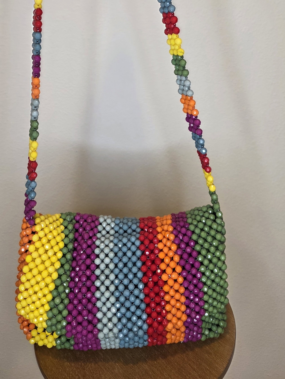 Cynthia Rowley Multicolor Beaded Crossbody Bag - Vibrant Rainbow Stripes